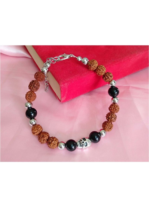 Stylish  Skull Black Quartz Rudraksha Bracelet 